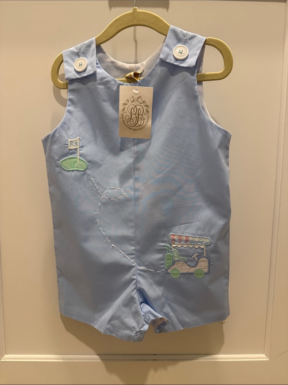 NWT, The Beaufort Bonnet Company Monogrammed Golf Jonjon, 18-24m